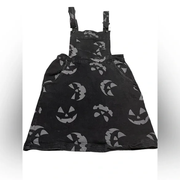 Hell Bunny Overall Skirt Womens Black Halloween Jackolantern Goth Spooky Size M - Picture 6 of 12